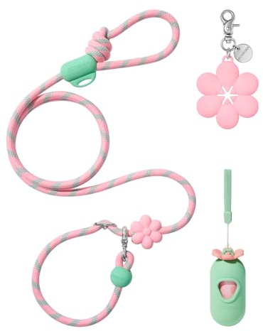 VETRESKA Händefreie Hundeleine, 2,4m, verstellbare Seilleine für mittelgroße und große Hunde, Taille/Crossbody-Leine, zum Spazierengehen, kein Ziehen, mit Beutelspender, Clip, 3-in-1-Wanderset (Flora)