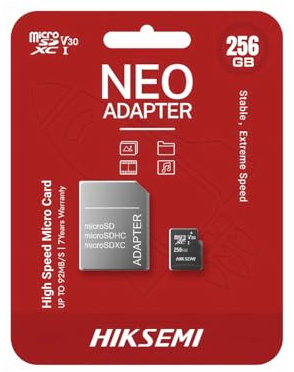 HIKSEMI Carte MEMOIRE M-SD 256G Micro SDHC - Serie C1 avec Adaptateur 95MB/s 50MB/s Class 10