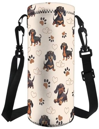 COEQINE Dachshund Dog Water Bottle Kids With Strap Insulated Drink Bottle Sling Carrier Sting Bag Non Slip Sport Travel Sling Bike Holder Bag for School Walking Cycling