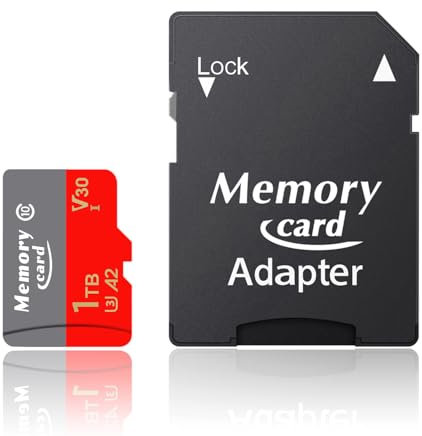 Hcnzdwe Carte TF 1024Go Carte mémoire V30, UHS-I, Classe 10, U3, V30, 4K UHD Micro Carte + Adaptateur SD, jusqu'à 100 MB/s - B1024Go