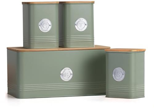 EHC Set of 4 Tea, Sugar, Coffee & Bread Bin Canisters Set, Kitchen Storage Jars with Lids, Containers Canisters Jars Set of 4, Mint Green