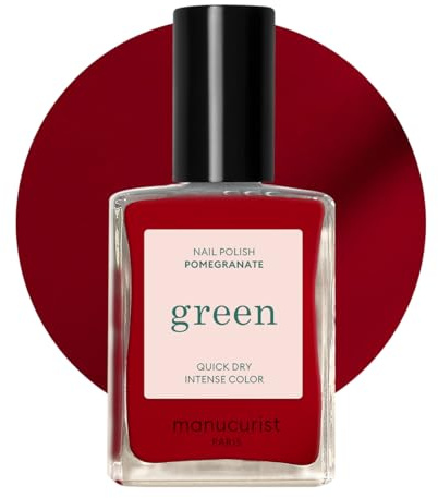 Manucurist Green Nagellack Pomegranate Himbeerrot - Nail Polish | Nagellack Schnelltrocknend - Nägel Selber Machen - Vegan 12-freier - Plant-Based - Made in France