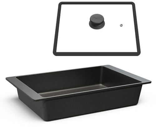 Hoffmann Bräter, 41x26 cm,Back- und Auflaufform, Handgegossen, Aluminium, Antihaftbeschichtet, für Induktion und Backofen, Anthrazit, 5L Volumen,Verzugsfrei, Made in Germany (mit Deckel)