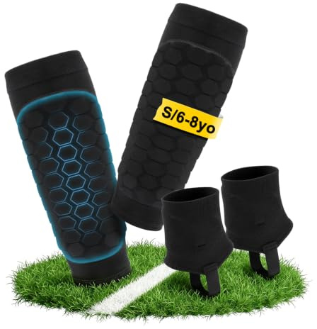 S – Schienbeinschoner Kinder Fussball Mit Knöchelschutz Fußball, von 6-8 Jahren Kinder, Elastischem Atmungsaktives Rutschfestes Stoßdämpfung, Ultraleicht Shin Pads für Wadenschutz Knöchelschutz