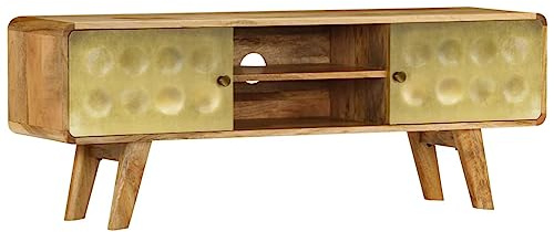 QZZCED TV-Schrank aus Massivholz mit Griff, TV-Schrank, Holz, Retro, Vintage-Stil, mit goldenem Druck, dekorativ, 120 x 30 x 45 cm