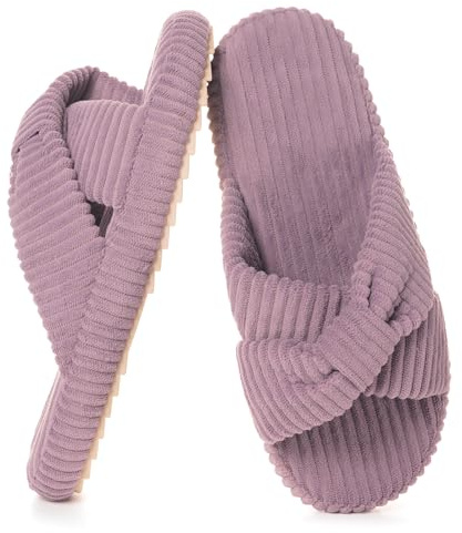 Eagsouni Pantoufles Femme Large Mousse à Mémoire Chaussons Confortable Cord Bandes Croisées Bout Ouvert Chaussures Antidérapantes Slippers,Violet,39/40 EU