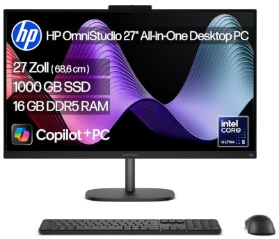 HP OmniStudio X 27-cx0252ng All-in-One KI PC, 27 Zoll Entspiegeltes FHD-Display, Intel Core Ultra5 325, 16 GB DDR5-SDRAM, 1 TB SSD, Intel Arc Graphics, Windows 11 Home, QWERTZ Tastatur, Silber