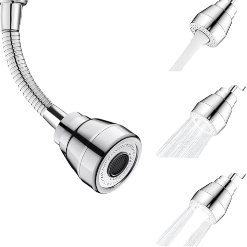 Kitchen Tap Spray Head - 360° Swivel Faucet Extender for Kitchen Sink - 3 Water Flow Modes Tap Attachment - 22mm/24mm Compatible - Fits Standard Tap Adapter for Kitchen Sink
