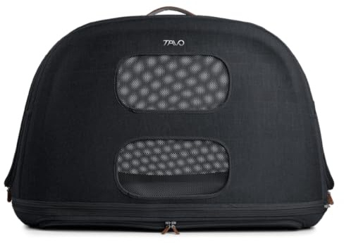 Tavo Crispin Haustier-Transportbox Large – Crash-getestete Auto-Transportbox für Hunde & Katzen, ISOFIX & Top-Tether Befestigung, 360° Mesh-Belüftung, Faltbar, 2 Waschbare Matratzen, Onyx
