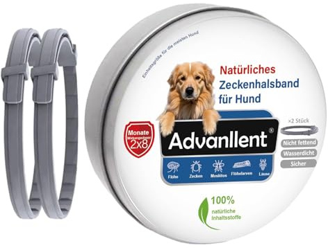 Advanllent Halsband gegen Zecken und Flöhe für Hunde, 2 Stück | Floh‑ und Zeckenhalsband für Hunde, 16 Monate langanhaltender Zeckenschutz‑Flohschutz, verstellbar für alle Hunde‑Größen