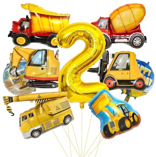 Mavouri Bagger Geburtstagsdeko 2 Jahre Junge, Bagger Geburtstag Deko 2 Jahre, Baustellen Luftballon 2. Geburtstag Junge, Baustellen Deko Kindergeburtstag 2