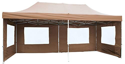 Falt-Pavillon Partyzelt mit Seitenteilen solide Ausführung für Garten Terrasse Feier Markt als Unterstand Plane wasserdichtes Dach 270/m² 3 x 6 m champagner