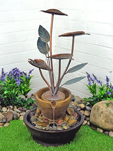 Aqua Moda 76cm York Copper Effect Leaves 4 Tier Cascading Water Feature – Self-Contained Indoor/Outdoor Fountain with Copper Effect, Garden, Patio & Decking Decoration