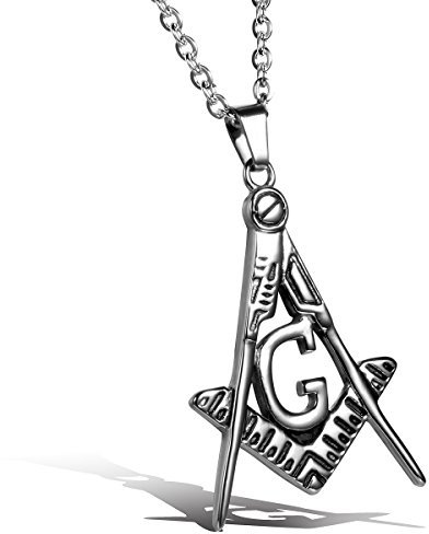 JewelryWe Schmuck Edelstahl Freimaurer Herren-Anhänger mit 55cm Kette, Halskette, Silber