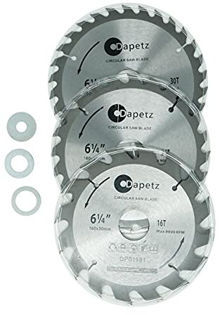 Dapetz ® 3 PC TCT Circular Fine Cutting Wood Saw Blade 160mm X 30mm 16t,24t,30t Teeth Carbide Finishing Saws For Woodworking With 20,16,10mm Bore Compatible With Bosch Makita Etc