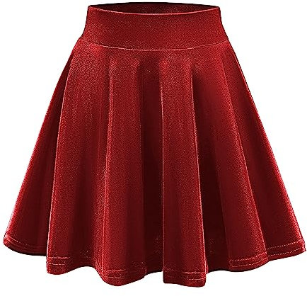 Damen Mädchen Basic Mini Skater Rock Samt Stretch Rock (XL, Hellrot)