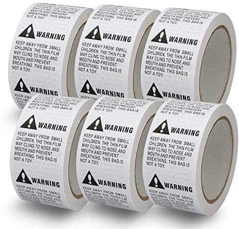 BETCKEY - Suffocation Warning Stickers 50mm x 50mm(2 x 2), 3000 Weiß Warnung vor Ersticken Sicherheit Aufkleber, SUFFOCATION WARNING KEEP AWAY FROM CHILDREN, Ideal für Plastikbeutel 6 Rollen