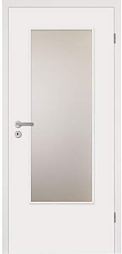 HORI® Zimmertür Komplettset mit Zarge, Türdrücker und Verglasung I Innentür CPL Weiß mit Lichtausschnitt in Klarglas I Höhe 198,5 cm I DIN rechts I 1985 x 860 x 100 mm