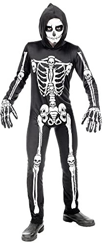 W WIDMANN MILANO Party Fashion - Costume da scheletro per bambino, tuta con cappuccio, bianco, si illumina ai raggi UV, costume di Halloween