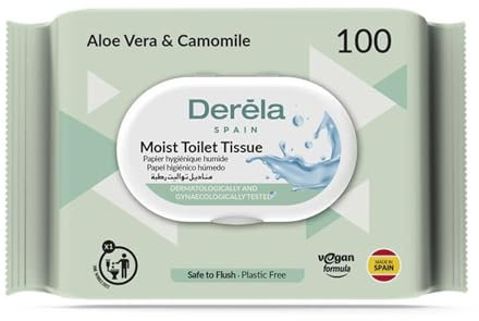 Derela WC Flushable Biodegradable Toilet Wet Wipes - Dermatologically Tested - PH Neutral for the Skin and Plastic-free (1800 Wipes/18 Packs)