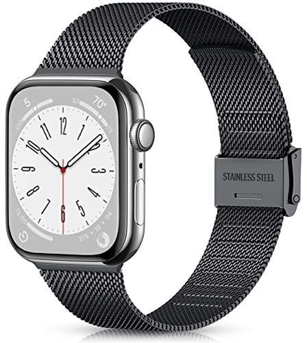 Ouwegaga Compatibile con Apple Watch Cinturino 38mm 40mm 41mm 42mm 44mm 45mm, Cinturino Metallo in Acciaio Inossidabile Compatibile con iWatch Series 9 8 7 6 5 4 3 2 1 SE Ultra 2, 38mm/40mm/41mm Nero