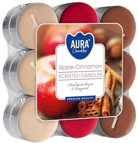 18 * kleine duftende Teelichter Apfel - Zimt, leichtes Aroma bis zu 4 Stunden, Ø 3,9 x 1,5 cm