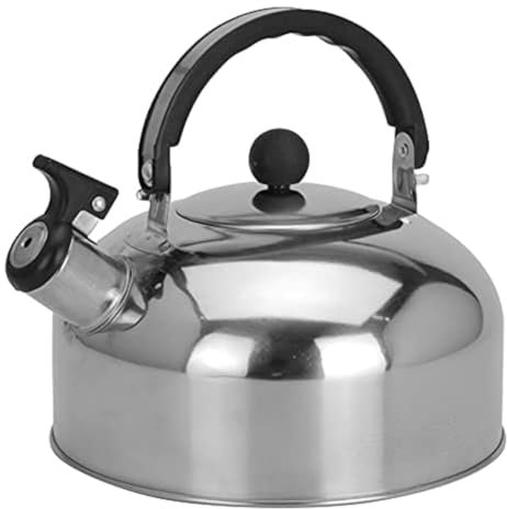 BARGAIN4ALL Stainless Steel 2L Stovetop Whistling Kettle - Gas Hob Camping Kettle with Ergonomic Handle (Silver)