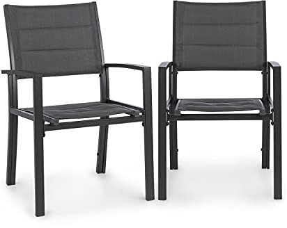 blumfeldt Torremolinos Gartenstühle - 2 Stück, Rahmen: Aluminium, ComfortMesh, Sitzfläche: 40 x 43 cm, wasserabweisend, ClassicComfort Polsterung, Graphitgrau