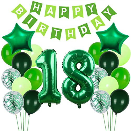 Crazy-M Grün Luftballon 18. Geburtstagsdeko für Jungen Mädchen, 18 Jahr Grün Deko zum Geburtstag Grün Folienballon 18 Zahl Deko 18. Geburtstag Happy Birthday Banner Dekoration