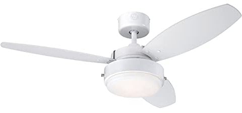 73058 Alloy, moderner 105 cm Deckenventilator von Westinghouse Lighting mit Beleuchtung, Ausführung in Weiß mit Opalmilchglas