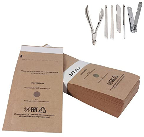 Sterilisationsbeutel, Sterilisation Tasche, Einweg Nagelzubehör Einweg Zubehör für Nagel Sterilisatoren Desinfektionsmaschinen, für Kosmetika und Nagelwerkzeuge, 75 x 150 mm (200 Stück)