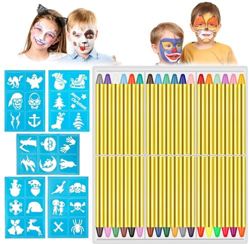 LOVEXIU Kinderschminke Set 36 Farben,Schminkstifte Halloween, Gesichtsfarbe Kinderschminken,Gesichtsbemalung Fasching,Körperbemalung Karneval,Für Fasching, Karneval Weihnachten Party Mädchen Junge