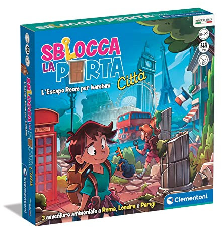 Clementoni - 16731 - Unlock the door - City escape room board game for children aged 8 years, board game, Italian version, 1 - 6 players - Made in Italy, Multicolor, Regular