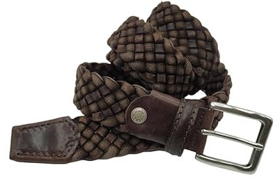 OLD GALLES Cintura Sportiva intrecciata vintage corda e cuoio (Moro, 115 taglia 48-50)