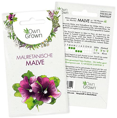 Mauretanische Malven Samen: Premium Malve Saatgut für die Anzucht von 100x Essbare Blumen – Essbare Blüten Samen, Blumensamen mehrjährig, Wildblumensamen – Heilkräuter Samen – OwnGrown Kräuter Samen