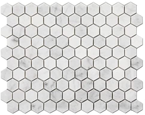 Diflart Carrara White Carrera Hexagon Marble Mosaic Tile 1 Inch Matte Kitchen Bathroom Wall Floor Tile Pack of 5 Sheets