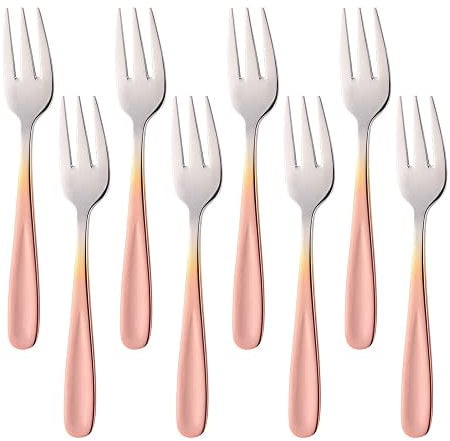 Bisda 8-Piece Gradient Rose Gold Cake Fork Set, 18/10 Stainless Steel, Mirror Polish, Ideal for Wedding Party & Dessert