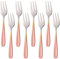 BISDARUN Tenedor de acero inoxidable para tartas, 3 dientes, tenedor de frutas, 8 piezas, gradiente de oro rosa, juego de abrillantador de espejo, ideal para bodas y postres