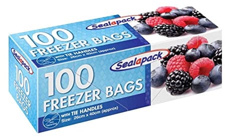Sealapack 100 Fridge Freezer Bags with Tie Handles - Large Clear Plastic Storage Sandwich Bags for All Types of Food Preservation - 26cm x 40cm (2)