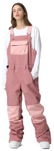 HOTIAN Damen-Schnee-Lätzchen, Wasserdicht Winddicht Isolierte Skihose, verschleißfeste Latzhose, Wandern, Klettern, isoliert PINKGREEN-S
