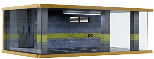 1/24 Scale Die-cast Car Diorama Display Case with Clear Acrylic Cover and LED Lighting for Diecast Model Cars, Lego Speed Champions Cars, 3 Parking Space D5 Style (1/24-3PD5)