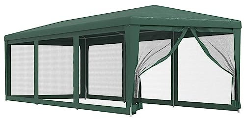 vidaXL Partyzelt mit 8 Mesh-Seitenwänden Gartenzelt Festzelt Pavillon Zelt Gartenpavillon Gazebo Gartenlaube Bierzelt Faltzelt Camping Grün 3x9 m HDPE