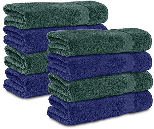 Komfortec 8er Handtücher 50x100 cm Set aus 100% Baumwolle, Frottee, Weich, Dunkelgrün/Navyblau