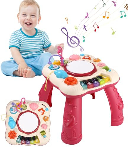 SOBEAU Kinderspielzeug Ab 1 Jahr, 6 in 1 Baby Spieltisch, Spielzeug mit Musikinstrumente Lernspielzeug Baby Spielzeug, Geschenke 1 2 3 Jahre Mädchen Junge, Rot