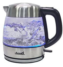 +AcsaCi Premium Glass Kettle - 1.0 Litre 3000W Fast Boil Kettle – Illuminating with LED Lighting Blue – Stainless Steel 1.0 Litre