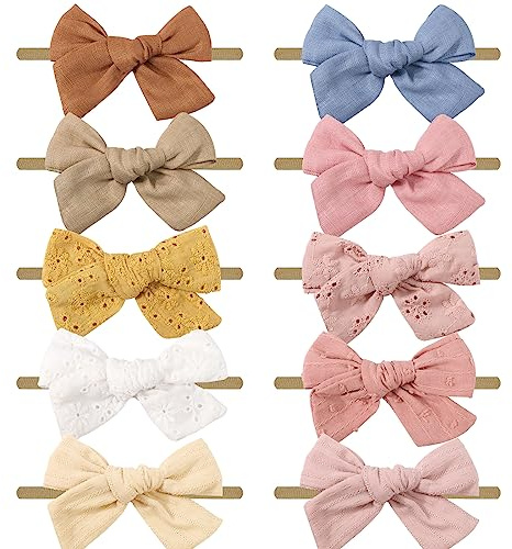 DRESHOW Baby Girl Headbands and Hair Bows Nylon Headbands 10 Pack of Hair Accessories for Newborn Infant Toddlers Kids
