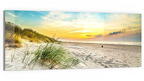 DEQORI Glasbild Echtglas | Motiv Baltischer Dünenstrand | horizontal einteilig 150x60 cm | schöne Dekoration | Wandbild für Wohnzimmer, Schlafzimmer, Flur & Küche | moderne Wanddeko