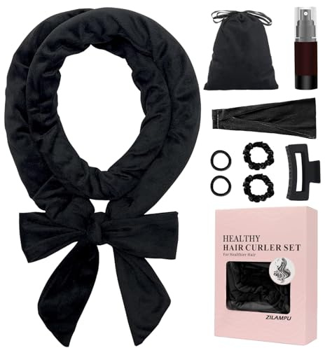 ZILAMPU No Heat Curling Rod Stirnband, Overnight Velours Hair Curls Roller Wrap für Frauen mit langem Haar - Schwarz