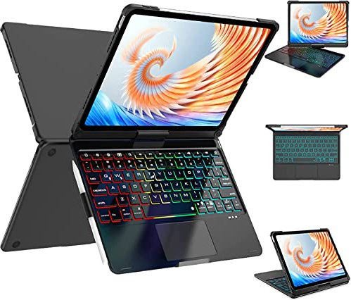 iPad Pro 11 inch Case with Keyboard (2022), 360° Rotatable Touchpad Backlit Keyboard with Pencil Holder, Compatible with iPad Air 10.9 inch 5th/4th Gen and iPad Pro 11 4th/3rd/2nd/1st Gen - Black