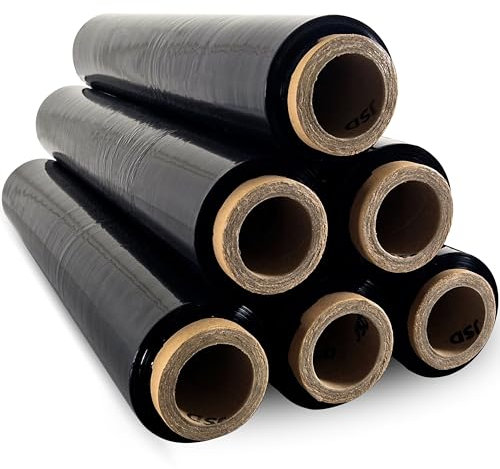 RAYLU PAPER – Stretchfolienrolle Schwarz für industrielle Verpackunge, Verpackungsfolie plastic rollen Speziell für Umzüge und Koffer, hohe Dehnbarkeit, 200 Meter lang und 50 cm breit (6 Enheiten)